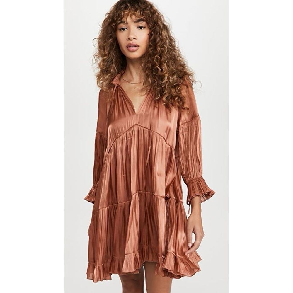 CINQ À SEPT 'Phyllis' Ruffled Mini-Dress, Iridescent Dark Salmon - Size 4